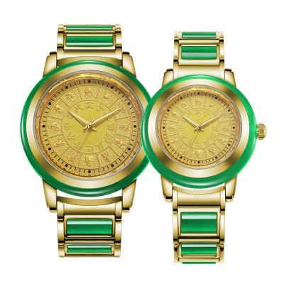 China Wholesale High Quality Green Automatic 12 Date Zodiac Nephrite Jade Couples Watch Nephrite Steel Band Mechanical Watches for sale