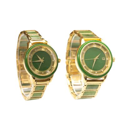 China High Quality Couples Jade Watches Stainless Steel Jade Watches Luxury Green Nephrite Automatic Date Old for sale