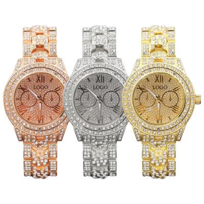 China New Full Water Resistant Diamond Double Eye Alloy Watch With Diamond Band Watch Quartz Lady Watch for sale