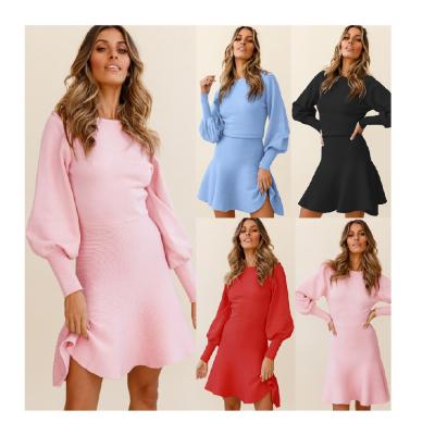 China 2021 autumn new women's anti-static clothes knit elegant casual dresses slimming basic temperament thin dress women for sale