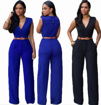 China Viable Women's Hot Style High Waist V-Neck Wide-Leg Pants Irregular Jumpsuit With Belt for sale