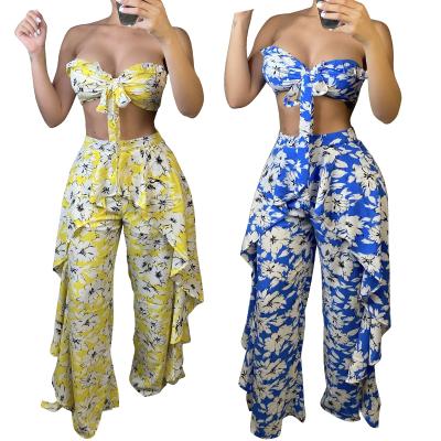 China QUICK DRY Wholesale Hot Style Selling Bowknot Printed Women's Wide-legged Pant Suit for sale