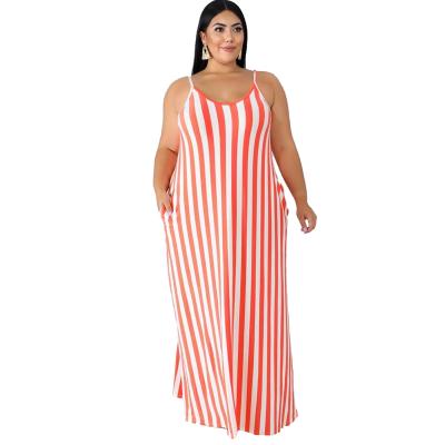 China Summer Washable Europe And America Plus Size Women's Striped Loose Dress With Belt Sling for sale