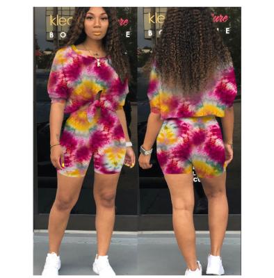 China Plus Size Promotional Quality Tie Dye Blue Round Collar Loose Printed Women Two Piece Suit for sale