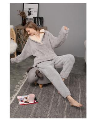 China Wholesale QUICK DRY reversible coat women fluffy fleece pajamas loungewear set ladies nightgowns for sale