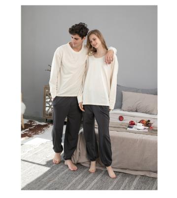 China Women Comfortable QUICK DRY Pajamas Ladies Short Top And Long Pants 2pc Night Set Cotton Solid Sleepwear for sale