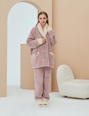 China Winter QUICK DRY pajamas long sleeve nightgown. Wholesale High Quality Thick Warm Coral Cute Velvet Fleece Suit Women Sleepwear Set for sale