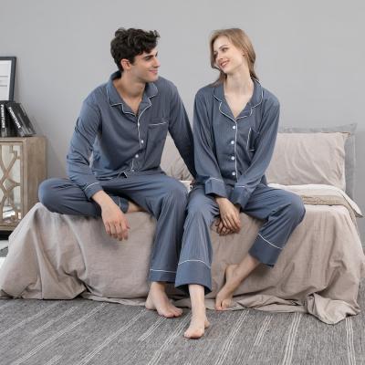 China QUICK DRY Printed Button Down Sleepwear Long Sleeve Couple Two Piece Sleepwear Couple Men's Pajamas Cotton Sets for sale