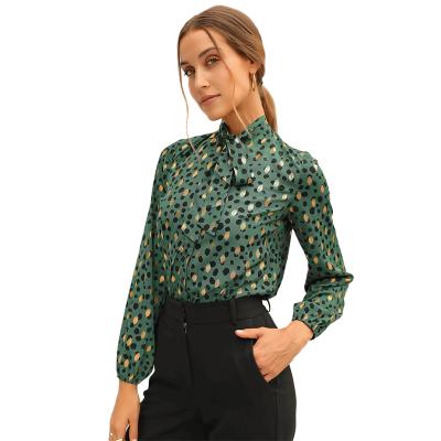 China Anti-pilling 2021 autumn and winter warm European and American style women's long-sleeved chiffon printed shirt women's slim top for sale