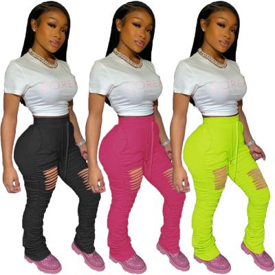 China Autumn Hot Sale Pants Breathable Set Women Cotton Material Clothing Solid Pleated Plus Size Women's Pants for sale