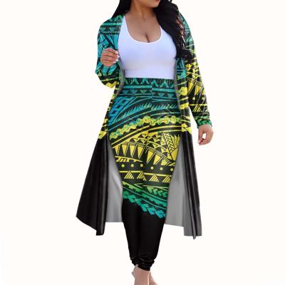 China Polynesian Print Colorful Stripe Plus Size Leggings And Cardigans 2020 Casual Long Sleeve Women Set Two Piece Plus Size Women Clothing for sale