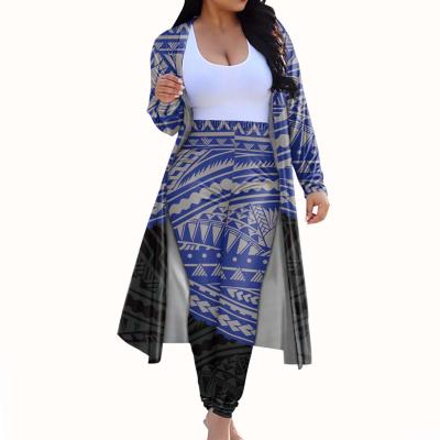 China Plus Size White And Black Polynesian Print Stripe Casual Long Sleeve Womens Leggings And Cardigans Plus Size Women Two Piece Set Clothing for sale