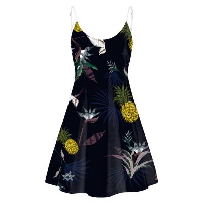 China Washable Ladies Dress For Women Fashion Summer Clothes Elegant Bodycon Dress Printed Pineapple 2020 Womens Clothing Black Dress Custom Made for sale