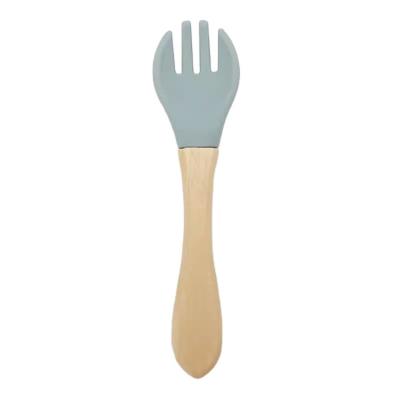 China BPA Free Non Spill Safety Chewable Wooden Silicone Spoon And Fork Set For Baby for sale