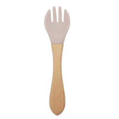 China 100% BPA Free Food Grade Silicone Handle Baby Wooden Forks For Training for sale