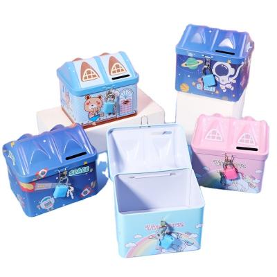 China Treasure Chest Metal Tin Money Saving Box With Recyclable Coin Slot , Money Collect Box Tin With Lock And Key for sale