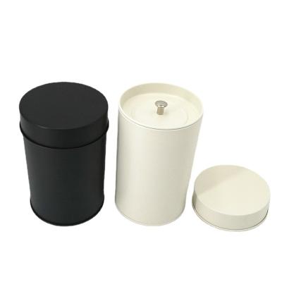 China Gift & From Factory Craft Large Empty Round Cylinder Matte Black Double Lid Airtight Metal Coffee Canister White Tea Cans Directly for sale