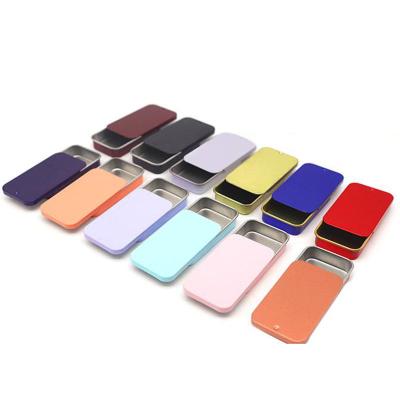 China Custom Rectangular Solid Lip Balm Slide Box Perfume Tin Containers Metal Tin Case Top Box for sale