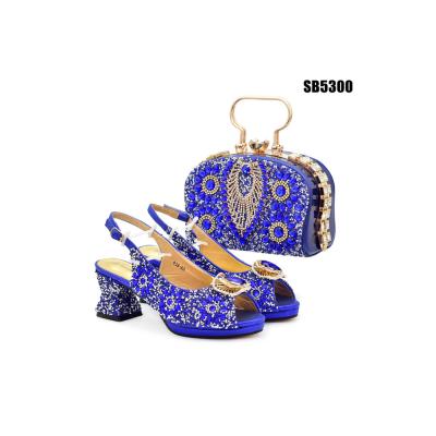 China Wholesale price royal blue Hign Heel italian shoes and bags to match women purses for Wedding/party black shoes for lady for sale