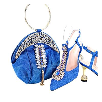 China 2023 Good quality african Fashion shiny stones black high heel shoes and matching bags Italian shoes with purse for wedding/part for sale