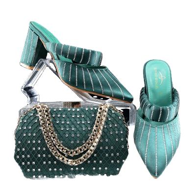 China Newest  african Fashion shiny stones black high heel shoes and matching bags Italian shoes with purse for wedding/party for sale