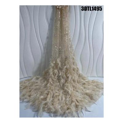 China High Quality Austria Wedding Dress Bridal Dress 3D feathers lace Embroidery fabric for Bridal material Luxury French Mesh lace for sale