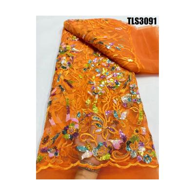 China Vestido de fiesta de bodas Vestido de novia Tejido de paletas de naranja quemadas encaje Austria bordado francés de encaje de tullas vestidos de damas tela de Ghana en venta