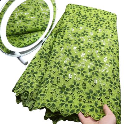 China Supoo high end fashion African multi color guipure lace with lemon green mix olive green embroidered  flower cord lace fabric for sale