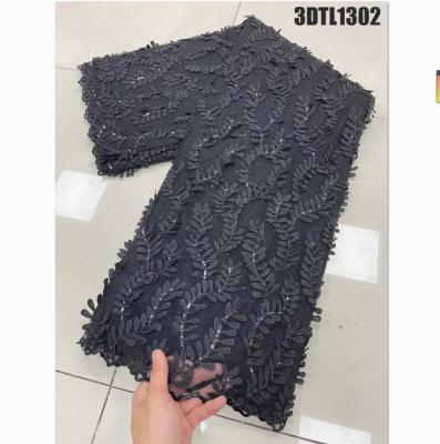 China Supoo black cord lace fabric Best selling design guipure lace fabric with 3D embroidered pattern for making women dress for sale