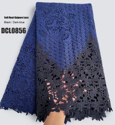 China Supoo Navy blue Flower African Water Soluble Lace Fabrics Soft neat Guipure Cord Lace Fabric for sale