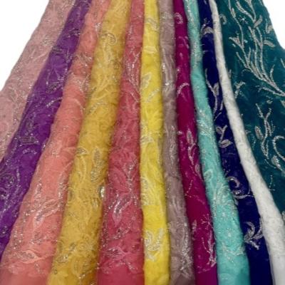 China African lace luxury beaded lace fabric crystal rhinestone bridal lace fabric for sale