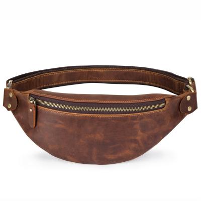 China New Design Vintage Men Waist Bag Genuine Leather Pussy Pack Luxury Anti-theft Trunk Bag for sale