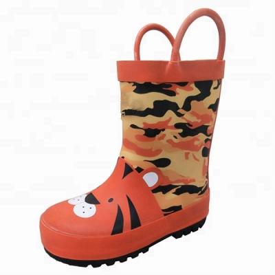 China Wholesale Tiger Recyclable Orange Kids Rubber Rain Boots With Warm Inner for sale