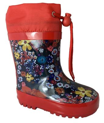 China New Flower Rubber Durable Print Kids Waterproof Rubber Rain Boots With Cuff for sale