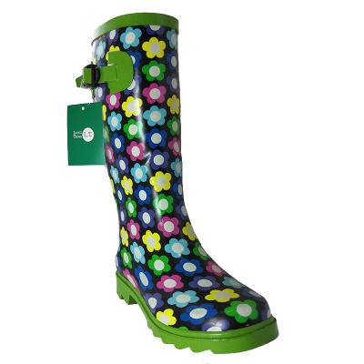 China Recyclable ladies colorful flower shoes waterproof rain boots long rubber rain boots for sexy women wholesale for sale