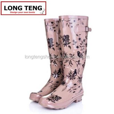 China Recyclable Western Ladies British Western Rubber Rain Boots With Flower Printed Rubber Boots for sale