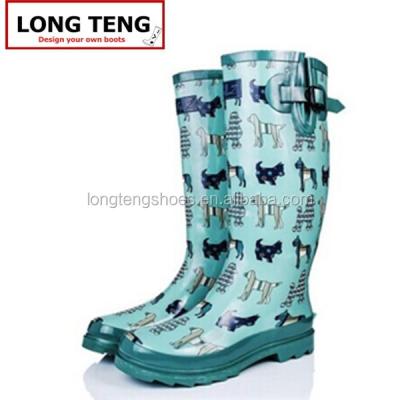 China Recyclable Pattern Women's Rubber Horse Rain Boots With Side Buckle for sale