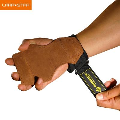 China Comfortable Gym Training Gym Kettle Bell Barbell Weightlifting Hand Grips Leather With Wrist Support Palm Protector for sale