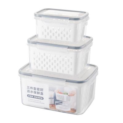 China Sustainable 3 Pack Bpa Free Multifunctional Food Drain Basket Transparent Food Grade Pp Refrigerator Preservation Box With Basket for sale