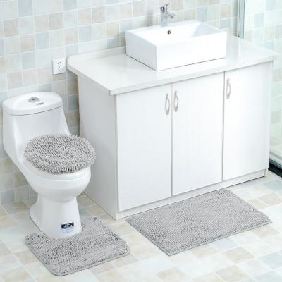 China Durable Chenille 3 Pcs Toilet Mat Set Luxury Washable Bathroom Cover Set Anti-bateria Bathroom Mat Floor for sale