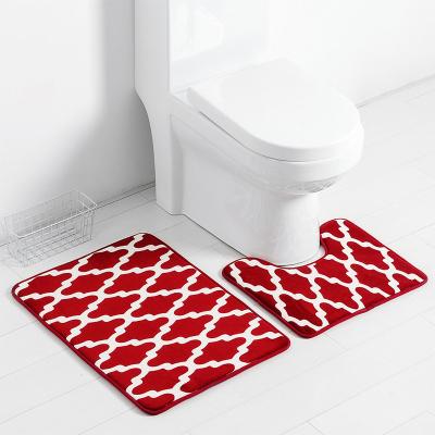 China Modern Design Sustainable Water Absorbent Soft Flannel Memory Foam 2pc Bath Mat for sale