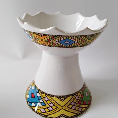 China Ethiopian Incense Burner traditional Saba Tilet Design Porcelain Machesha Ethiopian Ceramic White Black Incense Burner for sale