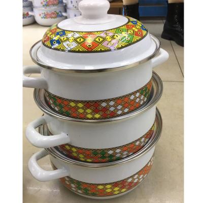 China Cooking New Traditional Ethiopian Eritrean Food Enamel Pot 5pcs Set 3 Pieces Set for sale