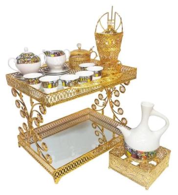 China Ethiopian eritrean mediterranean metal habesha rekebot coffee table with saba telet design tea coffee set for sale