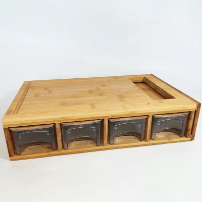 China Large Viable Bamboo Cutting Plates with Drawer Bamboo Cutting Board with 4 Drawers and Knife Holders for sale