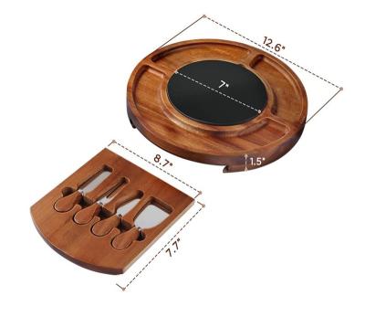 China Sustainable black walnut wooden cheese board with knives for party for sale