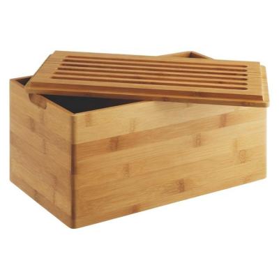 China Sustainable Natural Eco Friendly Kitchen Accessories Bamboo Wooden Bread Box Trash Can With Cutting Board Lid for sale