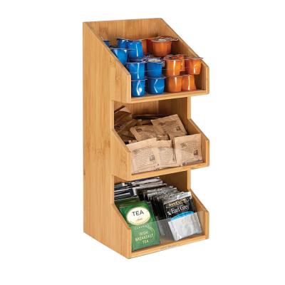 China Sustainable 3 Compartment Coffee Condiment And Bamboo Wooden Cart Accessories Organizer for sale