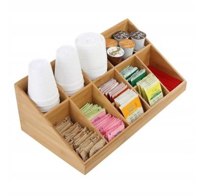 China Sustainable Wooden Bamboo Tea Organizer Coffee Bag Tea Bags Organizer with Dividers for sale