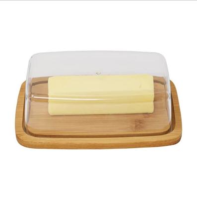 China Viable Rectangular Bamboo Loaf Tray With Cover Acrylic Lid Bamboo Serving Dish Butter Cake for sale